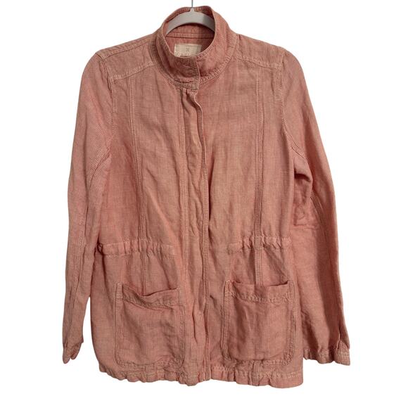 Caslon Women's S Boho Chic Candy Stripe Pink Seersucker Zip Utility Jacket - Picture 3 of 8